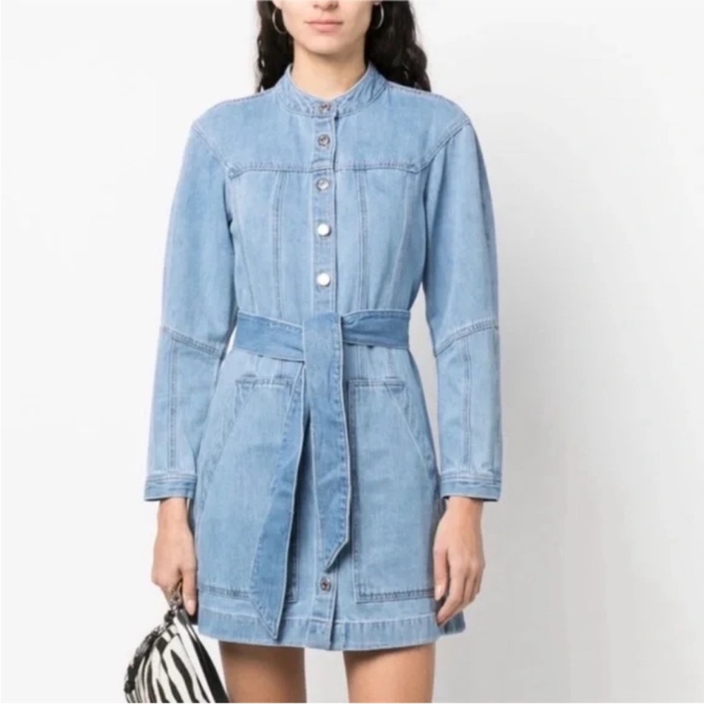Veronica Beard Light Blue Denim Belted Shirt Dress